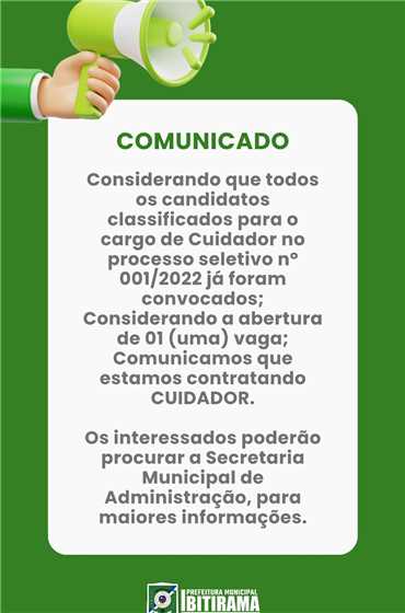 Prefeitura Municipal De Ibitirama - Comunicado - Chamada Pública